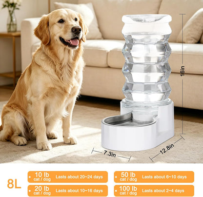 RIZZARI 8L Gravity Dog Water Dispenser: Stainless Steel Bowl Anti-Splash | Wide Mouth Easy Cleaning/ Dishwasher Safe/No Electricity Needed/ Filtered Fresh Water / Multi-Pet Homes4