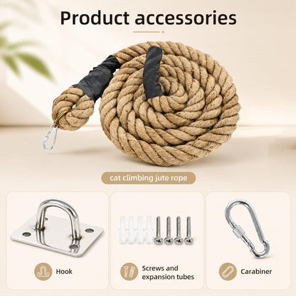 1.38" X 6.56Ft Cat Climbing Rope for Ceiling & Wall Mounted,Cat Climbing Sisal Rope Furniture Pole Scratching Post for Indoor and Outdoor Cats Scratching Playing3