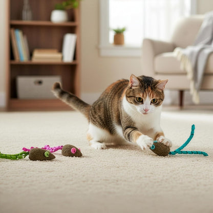 Smartykat Magic Mice Compressed Catnip and Ribbon Cat Toys, Mess-Free for Hunting & Batting Fun for Cats & Kittens, Set of 38