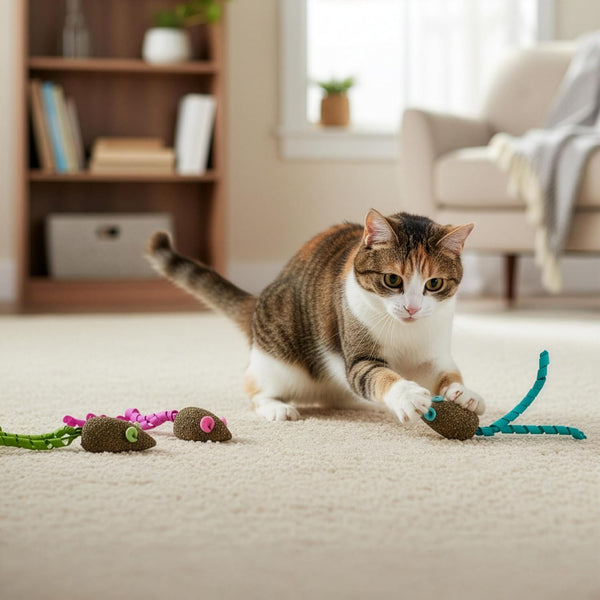 Smartykat Magic Mice Compressed Catnip and Ribbon Cat Toys, Mess-Free for Hunting & Batting Fun for Cats & Kittens, Set of 38