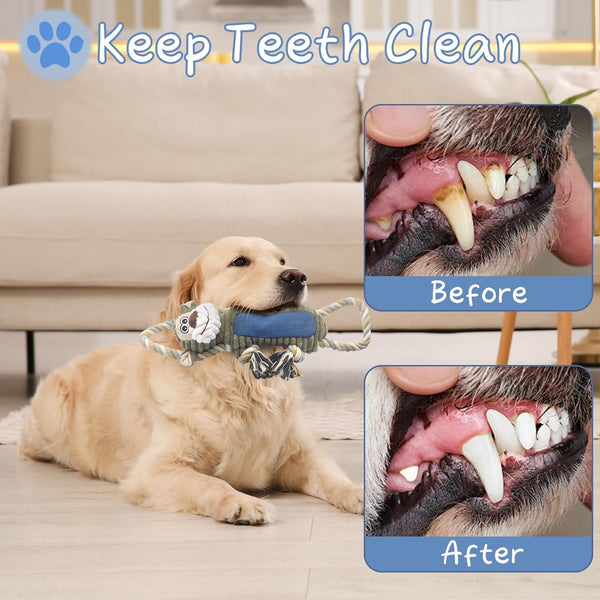 BUYPOW Funny Plush Dog Chew Toys, Squeaky Dog Toys, Interactive Tug of War Puppy Toys, Stuffed Dog Toys for Small, Medium and Large Dogs - Monkey3