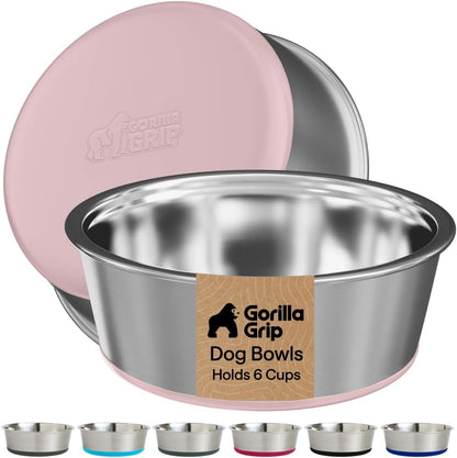 GORILLA GRIP Dog Bowls, Food Grade 304 Stainless Steel, Holds 2 US Cups Each (16 Fl Oz) Food and Water Bowl for Feeding Dogs and Cats, Dishwasher Safe, Rust Resistant BPA Free Rubber Base, 2 Set Black35