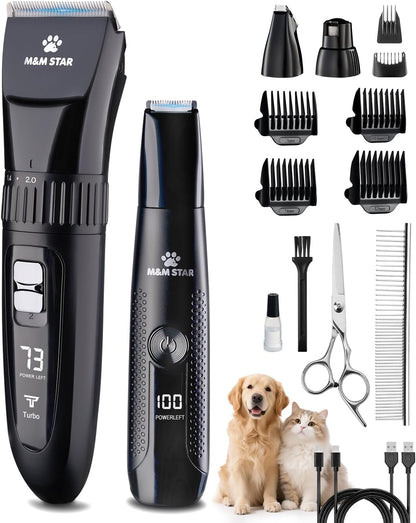 M&M STAR Dog Grooming Kit, Quiet Dog Clippers for Grooming Heavy Thick Coats, Cordless Pet Hair Trimmer & Shaver with Paw Trimmer, Low Noise Rechargeable Clippers for Small Large Dogs Cats1