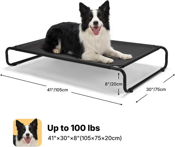 Veehoo Cooling Elevated Dog Bed, Outdoor Dog Bed for Large Dogs, Raised Dog Cot with Thickened Frame, Durable Teslin Mesh & Anti-Slip Rubber Feet, Pet Hammock for Indoor or Camping, 41" X 26", Black5