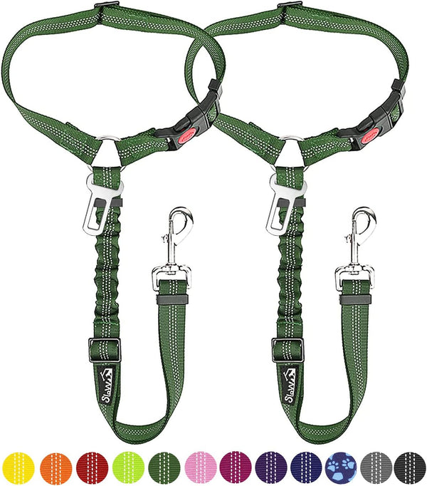 Slowton Dog Seat Belt for Car, 2 Pack Dog Car Harness Seatbelt Adjustable with Elastic Bungee Buffer, 2 in 1 Pet Car Leash Headrest Restraint Dog Reflective Safety Tether (Black, Headrest+Clip)10