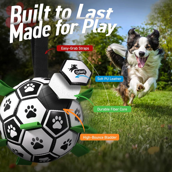 QDAN Dog Toys Dog Balls, 6 Inch Dog Soccer Ball with Straps, Herding Balls | Dog Birthday Toy, Balls for 20-40Lbs Dogs, Outdoor Puppy Toys to Keep Them Busy, Interactive Toy for Tug, Pool Water Toy Ball4