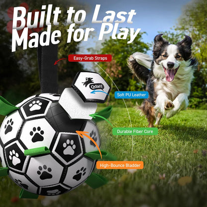 QDAN Dog Toys Dog Balls, 6 Inch Dog Soccer Ball with Straps, Herding Balls | Dog Birthday Toy, Balls for 20-40Lbs Dogs, Outdoor Puppy Toys to Keep Them Busy, Interactive Toy for Tug, Pool Water Toy Ball4