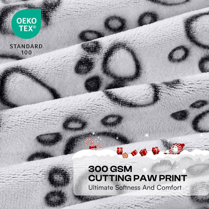 Luciphia Fluffy Paw Print Dog Blanket Large/Medium/Small, Soft Fleece Throw | 300GSM Cozy Blanket for Crate, Couch, Car, Bed. a Puppy & Cat Essential and Dog Gift for Pet Parents,Grey,30"X20"2