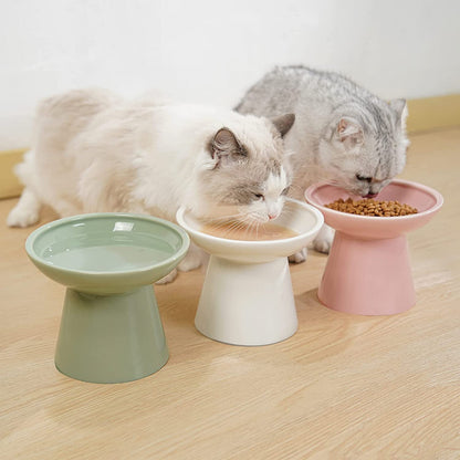 CEEFU Extra Wide Elevated Ceramic 6.2" Shallow Cat Food Bowl | Cat Dish for Whisker Fatigue Relief, 5" Height for Easy Feeding, Lead & Cadmium Free, Durable Raised Cat Bowl, Sage Green7