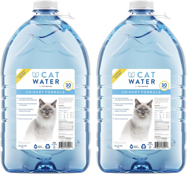 CATWATER by VETWATER | Ph-Balanced and Mineral-Free Cat Water | Clinically Proven Urinary Formula | Helps Prevent Cat Urinary Issues, FLUTD | 135.2 Oz, 2-Pk, Clear (CW60101-2)1