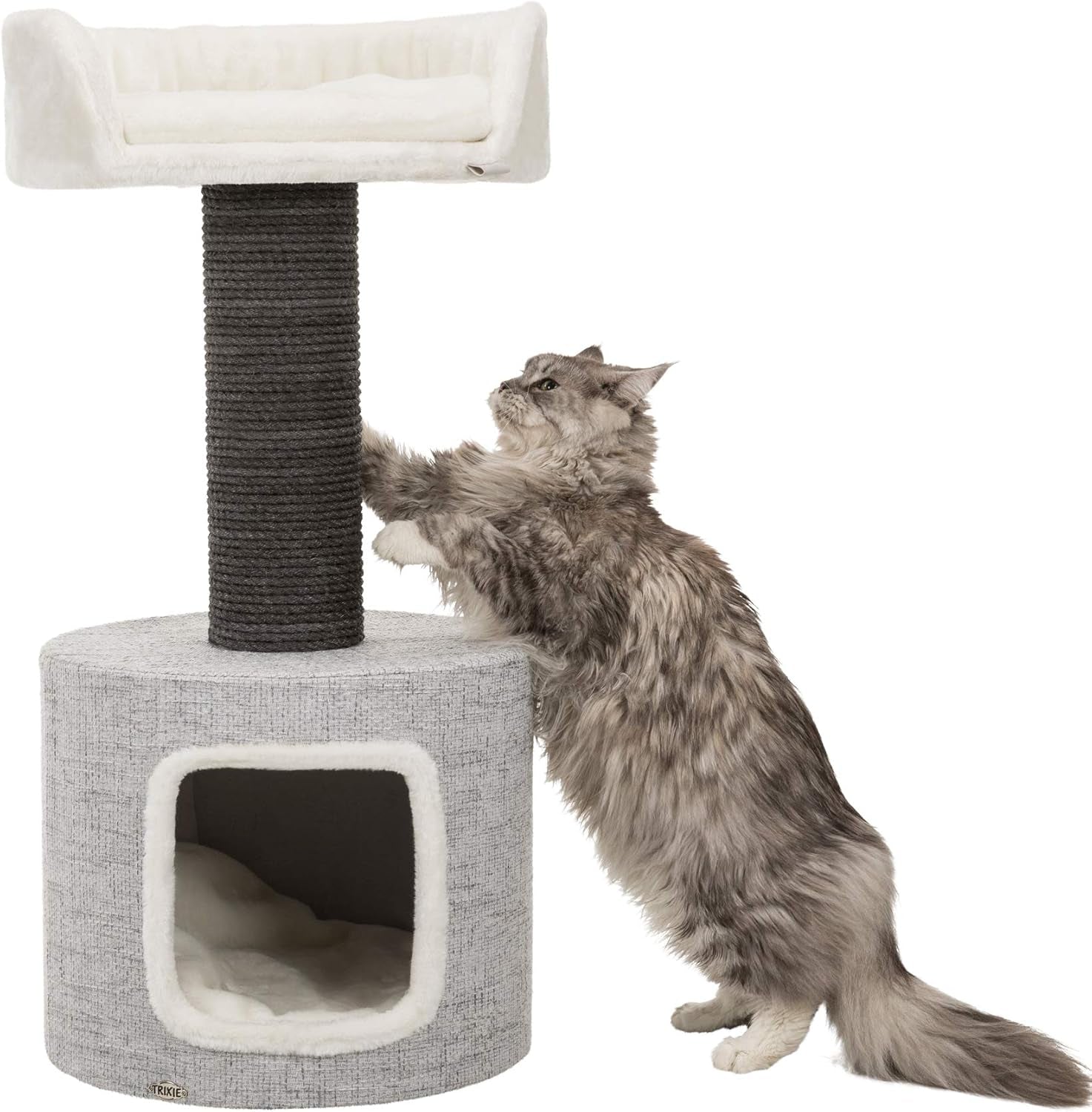 trixie-fonda-cat-scratching-post-39-inch-cat-scratcher-with-soft-fabric-covering-base-and-durable-sisal-rope-for-large-cats-with-condo-base-and-platform-in-gray