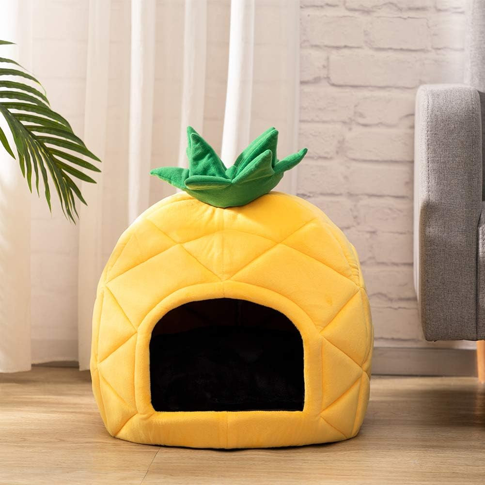 hollypet-cat-bed-cave-for-indoor-cats-for-pets-up-to-15-lbs-pineapple-warm-cat-bed-cats-cave-condo-covered-kitty-house-with-removable-washable-cushion-cozy-enclosed-pet-bed-for-small-dogs