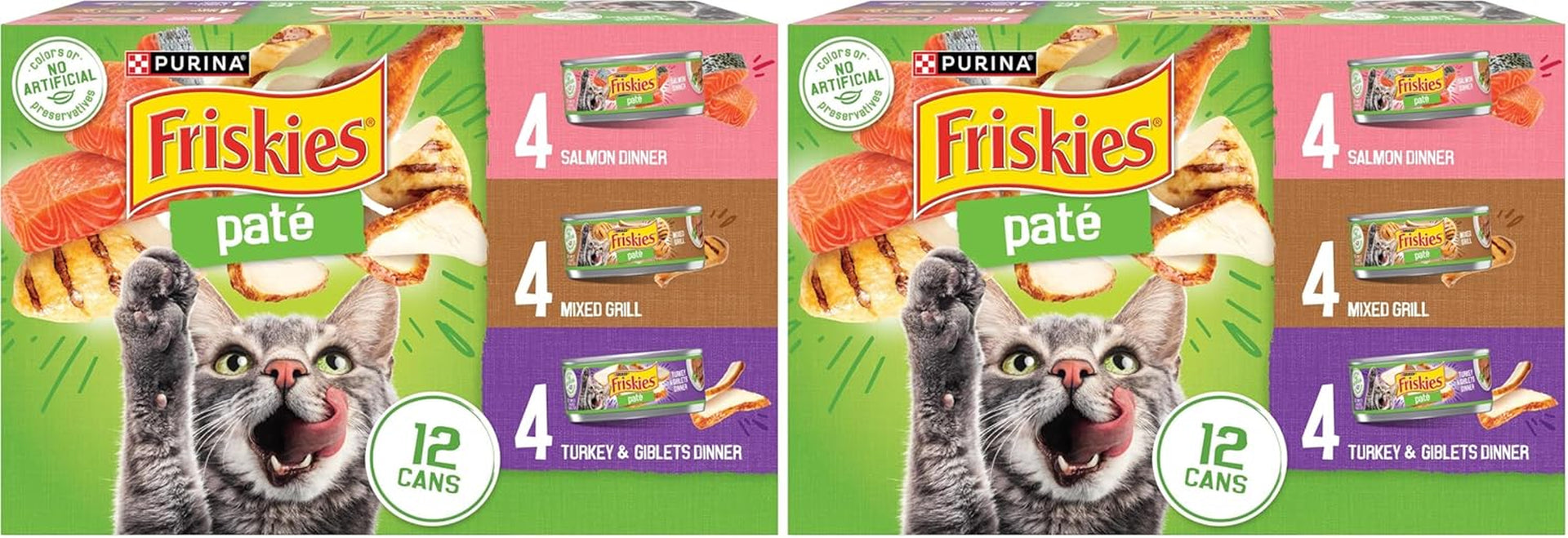 purina-friskies-wet-cat-food-pate-variety-pack-salmon-dinner-turkey-and-giblets-dinner-and-mixed-grill-2-packs-of-12-5-5-oz-cans