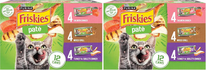 Purina Friskies Wet Cat Food Pate Variety Pack Salmon Dinner, Turkey and Giblets Dinner and Mixed Grill - (2 Packs of 12) 5.5 Oz. Cans14