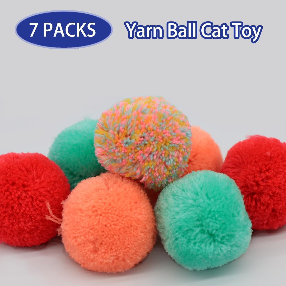 14-pack-cat-toys-balls-no-bells-quiet-interactive-toys-soft-pom-poms-sparkle-balls-for-kittens-adult-cats-safe-for-batting-chasing-7-sparkle-fuzzy-balls-7-yarn-balls