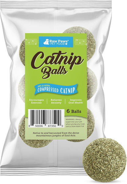 Raw Paws Catnip Balls for Cats (6-Count) - Interactive Indoor Cat Toy | Natural Compressed Natural Catnip - Cat Lick Balls - Catnip Roller Balls - Play & Enrichment Toy - Fresh Dried - No Additives1