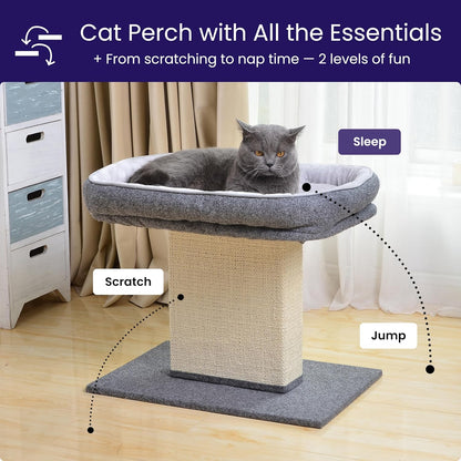 Catry Cat Perch with Washable Replaceable Bed & Wide Sisal Scratching Post | Cat Tree with Washable Replaceable Bed for Large Cats, Thick Sisal Scratching Post, Sturdy Cat Tower, Easy Assembly Cat Tree4