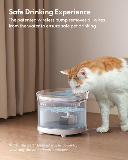 Homerunpet Cat Water Fountain with Wireless Pump, Ultra Quiet Pet Fountain | Bpa-Free, Detachable Design Easy to Clean Pet Water Fountain Indoor, Filter Included, 2L/68Oz2