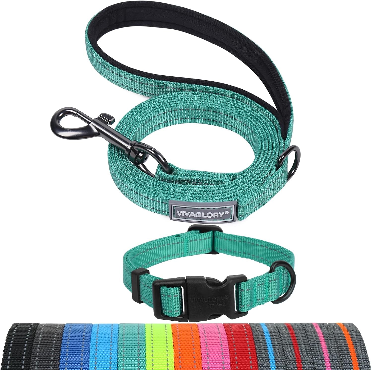 vivaglory-dog-leash-puppy-leash-for-collar-3ft-x-1in-black-with-soft-padded-handle-for-training-walking-heavy-duty-double-layer-nylon-pet-puppy