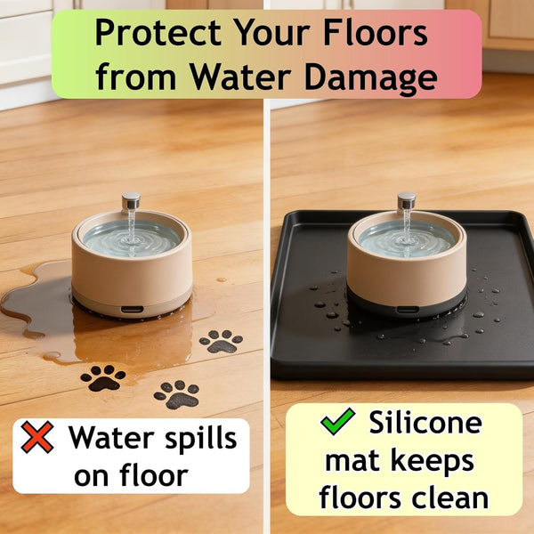 Silicone Square Mat 16X16 for Water Bowl, Waterproof Pet Bowls Mat, Black | with Raised Edge, Non-Slip Cat Dog Water Dispenser Mat Protects Floors from Water & Food Spills3