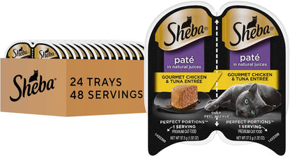 Sheba Perfect Portions Pate Wet Cat Food, Savory Chicken, 2.6 Oz, 24 Ct | Grain-Free, 48 Servings, No Fillers, Made in USA, Real Meat, Complete & Balanced, Essential Vitamins, Twin-Pack Trays22