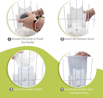 Hanging Cage Automatic Small Pet Food Bowl Water Bottle Dispenser, 1L Auto Gravity Pet Feeder and Waterer Set Kennel Feeding Station Crate Feeder Dish for Rabbit Puppy Cats Ferret (Grey)6