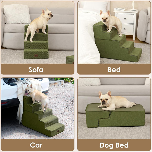 EHEYCIGA Dog Stairs for Bed 18" H, Dog 4-Steps for High Bed, Olive Green | Pet Steps for Small Dogs and Cats, Non-Slip Balanced Pet Ramp Indoor7