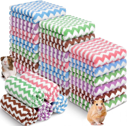 Moukeren 20Pcs Guinea Pig Fleece Bedding Blankets Bulk Washable Small Animal Fleece Cage Liners Pet Wash Cloth Sleeping Mat Cover for Hamster Chinchilla Rabbit Hedgehog(Multicolor, 12 X 12 Inch)12