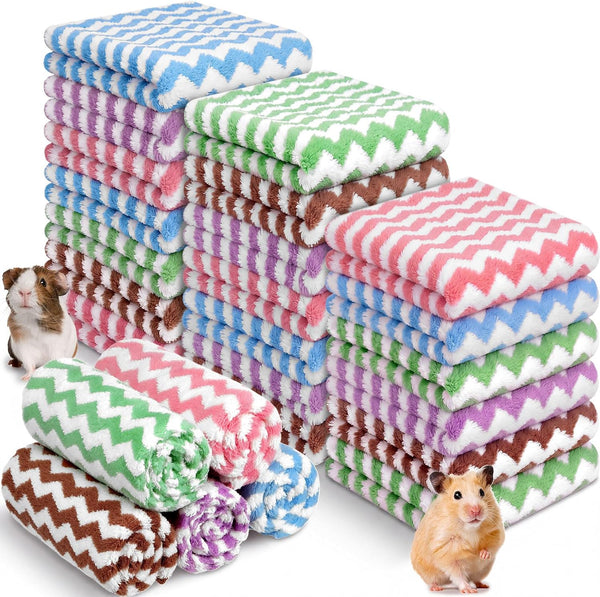 Moukeren 20Pcs Guinea Pig Fleece Bedding Blankets Bulk Washable Small Animal Fleece Cage Liners Pet Wash Cloth Sleeping Mat Cover for Hamster Chinchilla Rabbit Hedgehog(Multicolor, 12 X 12 Inch)12