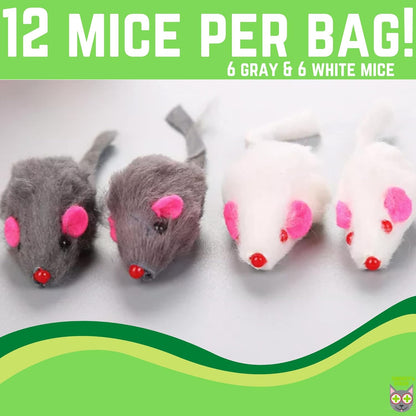 Smokey'S Stash Rabbit Fur Mouse Cat Toy 12 per Pack White and Gray Fuzzy Toys for Cats with Rattle Realistic Fake Mice (12)4