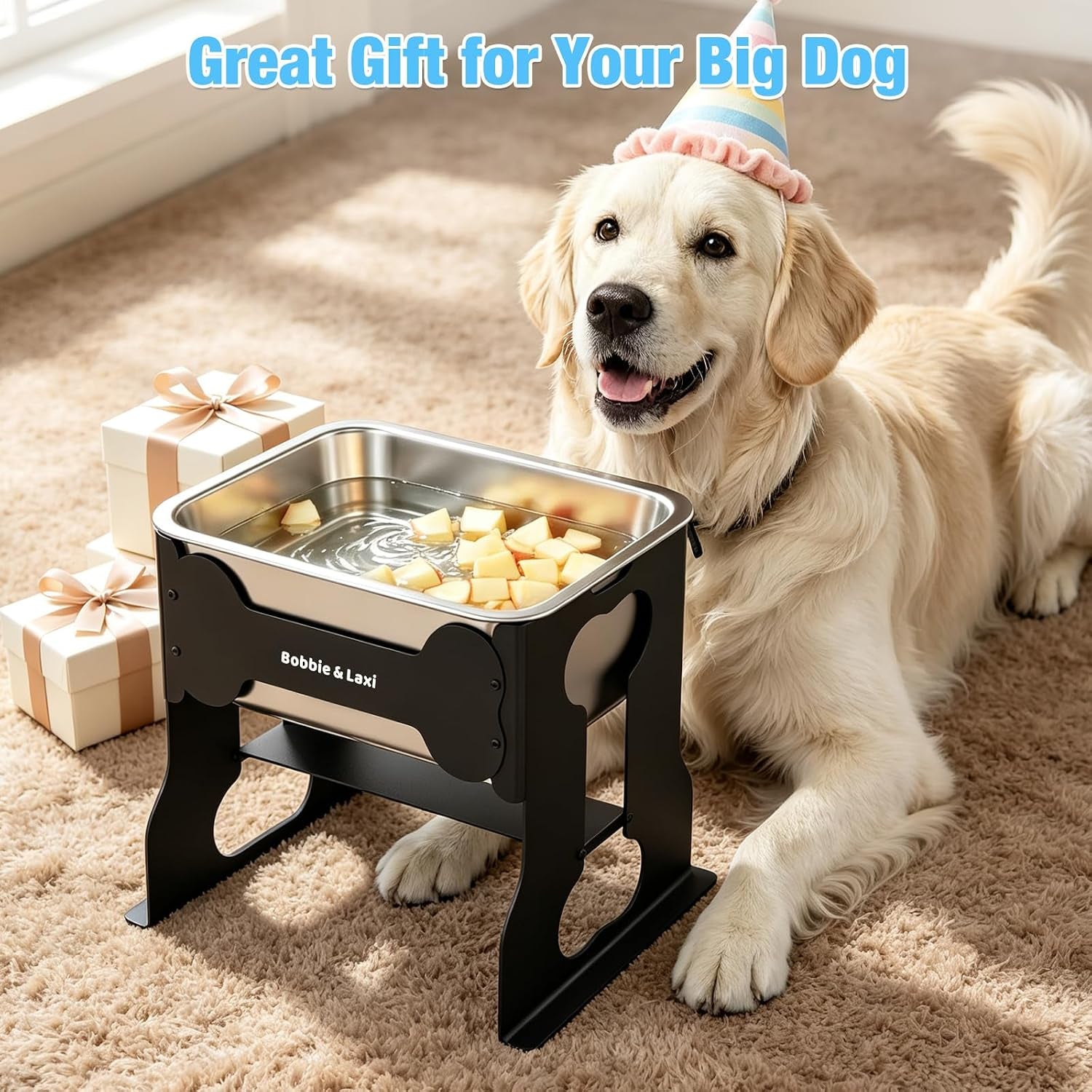 bobbie-laxi-14-elevated-dog-water-bowl-2-4-gal-stainless-steel-bowl-reduces-neck-joint-strain-for-large-or-senior-dogs-rust-resistant-steel-bowl-iron-stand