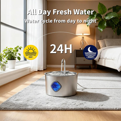 Cat Water Fountain Stainless Steel: 108Oz/3.2L Cat Fountain for Drinking - Pet Water Fountains for Cats Indoor - Cat Water Bowl Dispenser - Pets Feeding & Watering Supplies - Water Level Window3