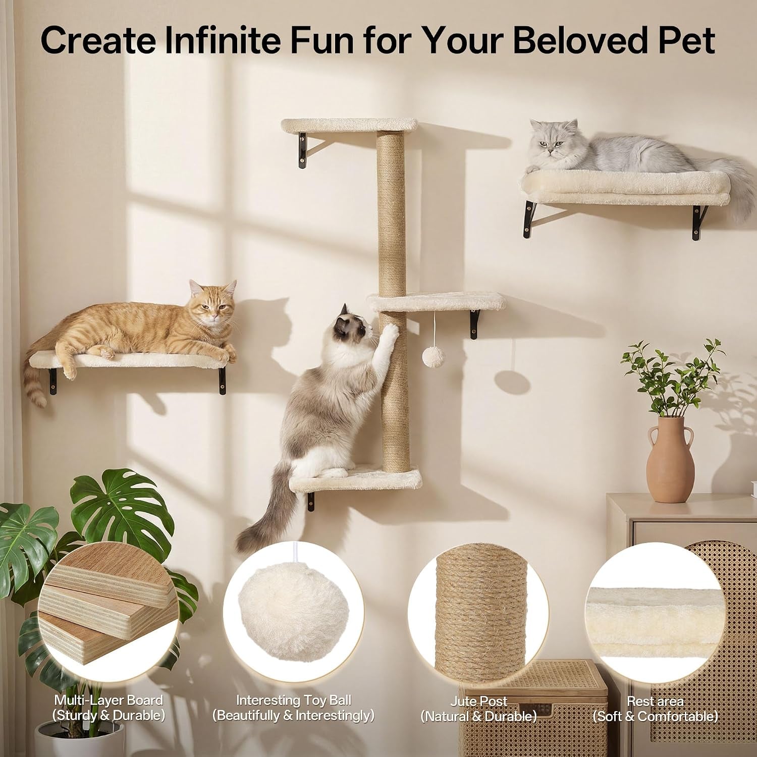 mewang-5-in-1-cat-wall-shelves-cat-climbing-furniture-with-wall-mounted-perch-lounge-for-indoor-cats-space-saving-wall-pet-shelves-for-play-rest-beige