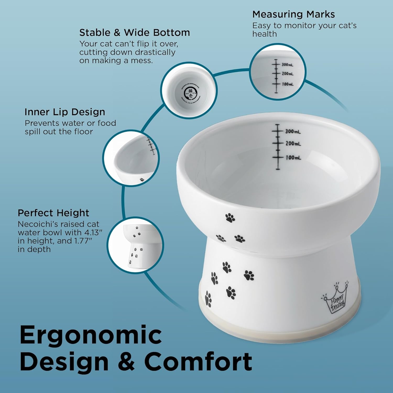 necoichi-raised-cat-water-bowl-elevated-with-measurement-lines-dishwasher-and-microwave-safe-cat-extra-tall-white