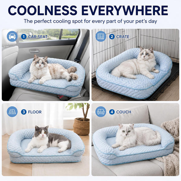 Cooling Cat Bed for Indoor Cats, 19.7 X 15.8 in Supportive Pet Sofa with Egg-Crate Foam, Breathable Cool-Touch Fabric, Washable Bolster Bed for Cats and Small Dogs7