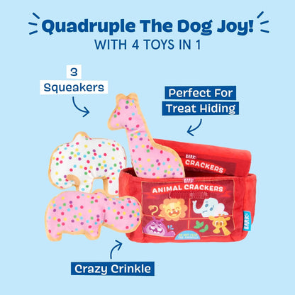 Barkbox Animal Squeakers 4-In-1 Interactive Plush Dog Toy - Squeaky Dog Toys with Crinkle Box and Treat-Hiding - for Extra Small to Small Dogs and Puppies4