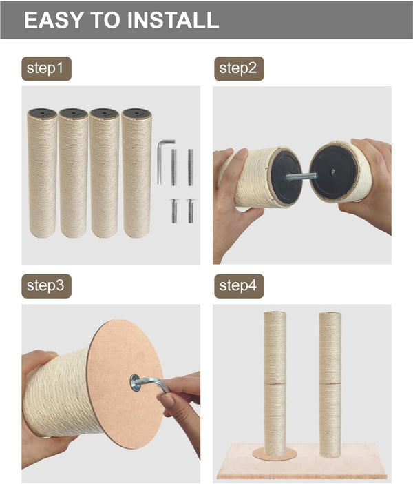TIMHAKA Cat Scratching Post Replacement, 4 PCS 15.7 Inch Sisal Pole Cat Tree Replacement Posts, Refill Sisal Rope Scratcher Posts for Indoor Tree Tower, Scratch Post Replacement for Refurbishment6