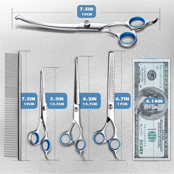 Gimars Titanium Coated Professional 6 in 1 4CR Stainless Steel Dog Grooming Scissors with Safety round Tip, Heavy Duty Pet Grooming Scissor for Dogs, Cats and Other Animals3