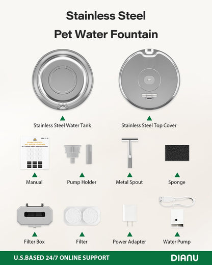 Stainless Steel Cat Water Fountain - 3.2L/108Oz Cat Fountain for Drinking | Quiet Pet Water Fountain for Cats Indoor - Automatic Pet Water Bowl Dispenser - for Kitty & Small Dog9