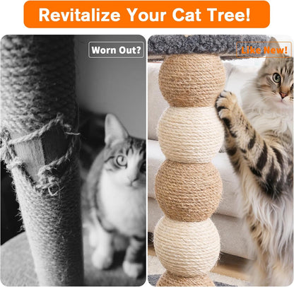 【2026 Upgraded】 2 Pack Cat Scratching Post Replacement, 13.8" X 3.93" Sisal Scratching Poles with M8 Screws, Modern Cat Tree Replacement Parts for Indoor Cat Tower Repair, White3
