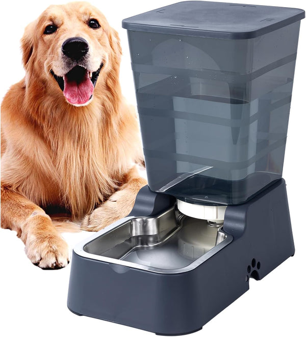 Meikuler Automatic Dog Cat Water Dispenser Large Capacity 5Lfor Cats and Medium and Large-Sized Dogs with Stainless Steel Bowl (Black, 5L)1