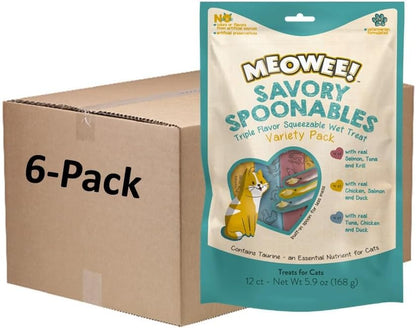 MEOWEE! Savory Spoonables Variety Pack, 12 Count Tube, Triple Flavor Squeezable Lickable Wet Treats for Cats with Built-In Spoon for Less Mess27