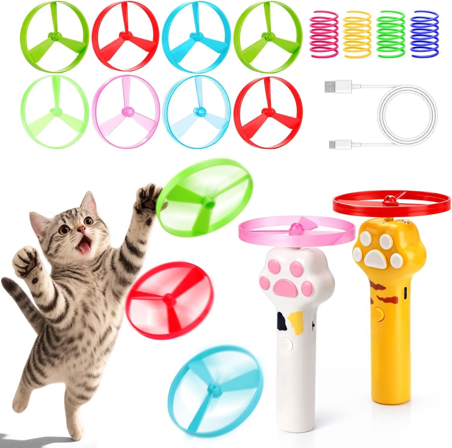 baborui-cat-toy-disc-launcher-rechargeable-interactive-cat-fetch-toy-launcher-with-8-flying-discs-flying-enrichment-toys-for-indoor-bored-kittens-adult-cats-yellow