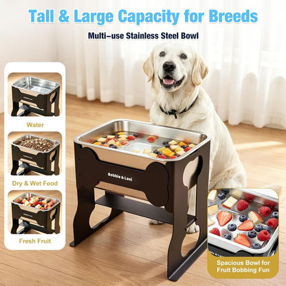 Bobbie & Laxi 14" Elevated Dog Water Bowl, 2.4 Gal Stainless Steel Bowl | Reduces Neck & Joint Strain for Large or Senior Dogs; Rust-Resistant Steel Bowl, Iron Stand2
