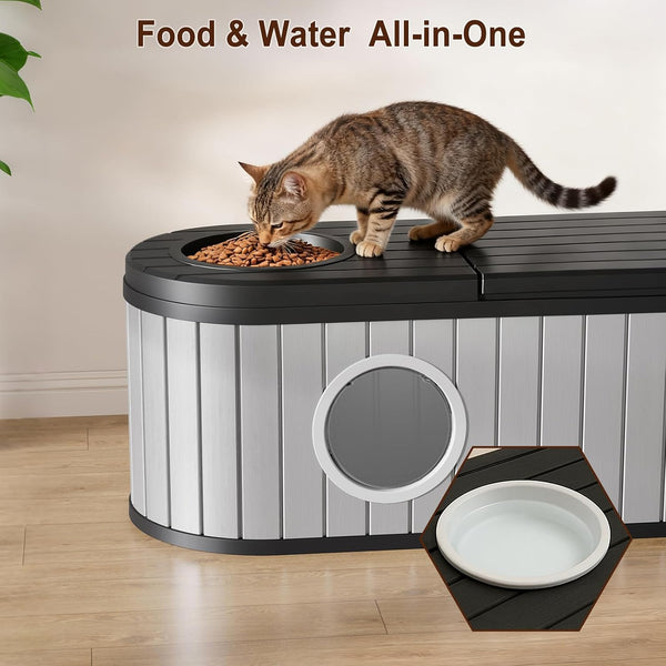 Cat Litter Box Enclosure for Multi-Cat Homes, Hidden Litter Box Furniture for Indoor, Kitty Cabinet with Bench, Easy to Clean, Versatile Design5