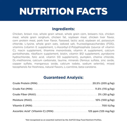 Nutrition facts label for pet food with ingredients and guaranteed analysis details6