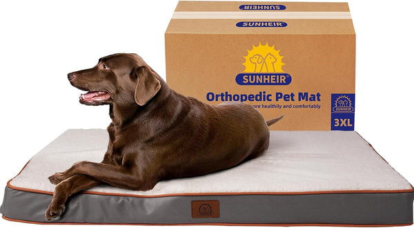 Sunheir Orthopedic Dog Bed for Large Dogs - Big Waterproof Dog Crate Bed with Removable Washable Cover, Egg Crate Foam Support, Anti-Slip Bottom, Deluxe Plush Pet Bed Mat (Grey)10