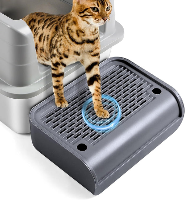 Large Cat Litter Box Step Mat, 16.5"X11.2" Cat Ramp Stairs, Cat Litter Catcher for Self-Cleaning Litter Box, Cats Pedal Step Stool Ideal for Kitten & Older Cats (Light Grey)17