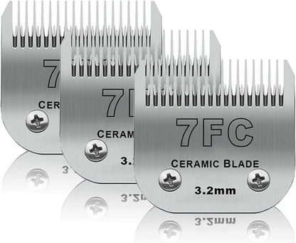 7FC Dog Grooming Ceramic Blades,Compatible with Andis,Oster A5,Wahl KM10 | Size 7FC Detachable Ceramic Blade 1/8-Inch 3.2MM Cut Length,3 Pack1