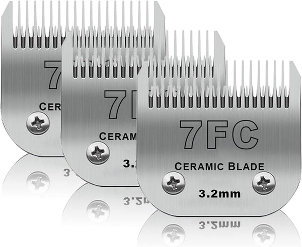 7FC Dog Grooming Ceramic Blades,Compatible with Andis,Oster A5,Wahl KM10 | Size 7FC Detachable Ceramic Blade 1/8-Inch 3.2MM Cut Length,3 Pack1